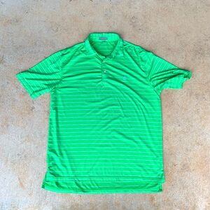 Mens Peter Millar SS Polo Golf Shirt Lime Green w/ Pale Pink Stripes sz XL